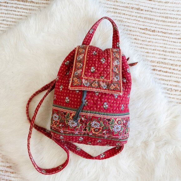 Vera Bradley Retired Provincial Red Mimi Quilted Drawstring Backpack 100% Cotton - Picture 1 of 9